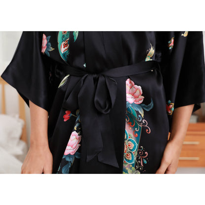 Womens Floral 100% pure silk kimono Robes Mulberry Silk Dressing Gown