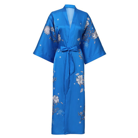 womens floral blue pure Silk Kimono Robes Bridesmaid Robes