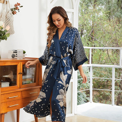 womens floral Silk Robe pure Silk Kimono Dressing Gown Silk Bathrobe