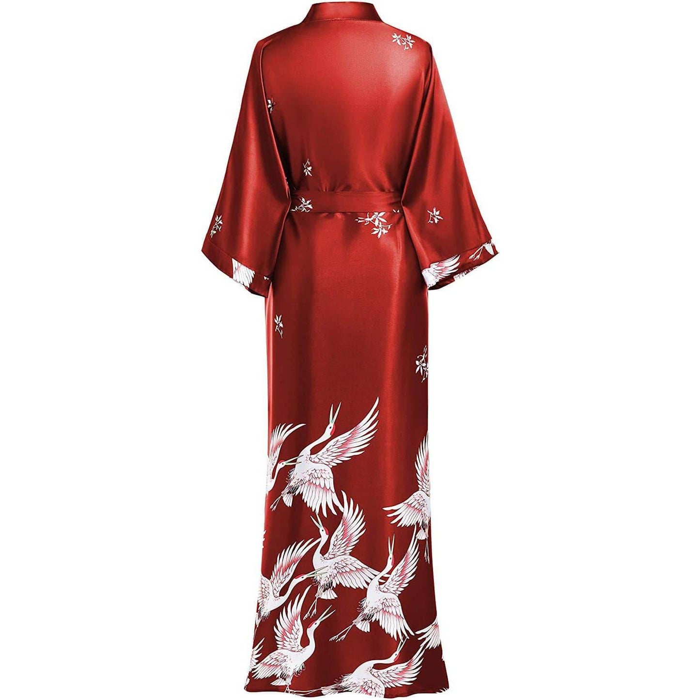 womens long Crane Prints pure silk kimono Bathrobe