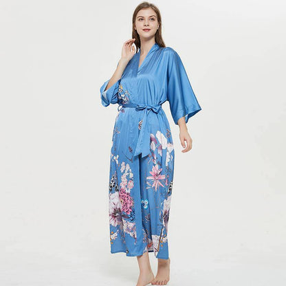 women's long floral silk kimono Robes Mulberry Dressing Gown