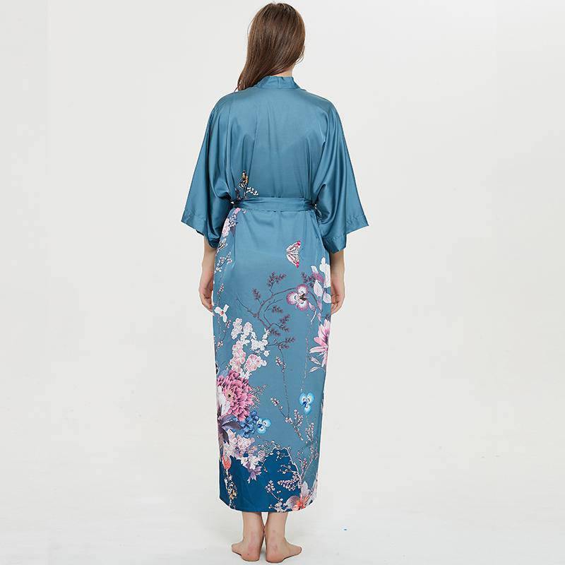 women's long floral silk kimono Robes Mulberry Dressing Gown