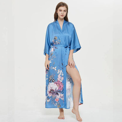 women's long floral silk kimono Robes Mulberry Dressing Gown