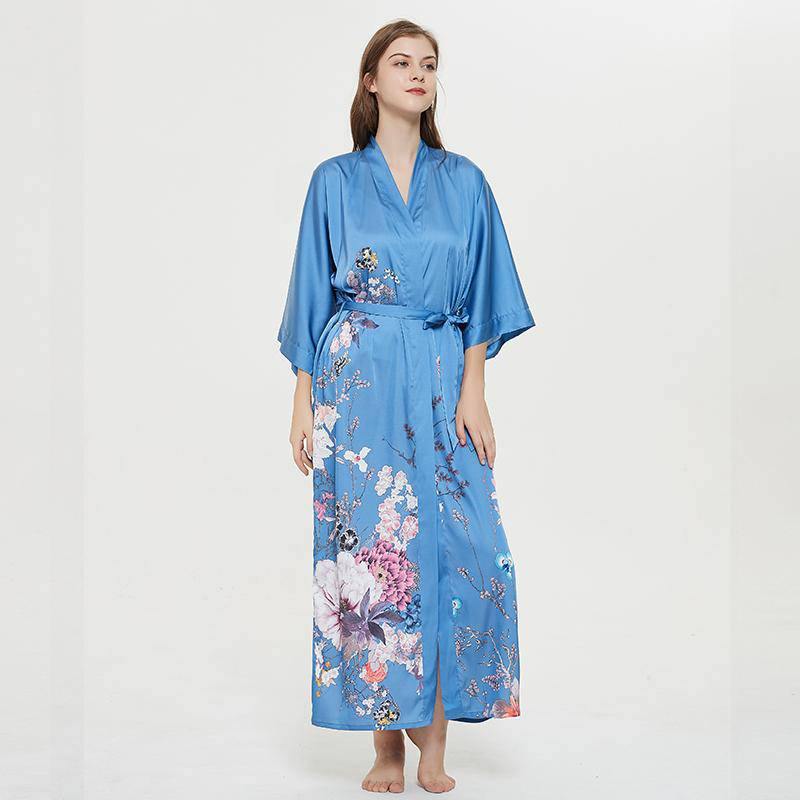 women's long floral silk kimono Robes Mulberry Dressing Gown