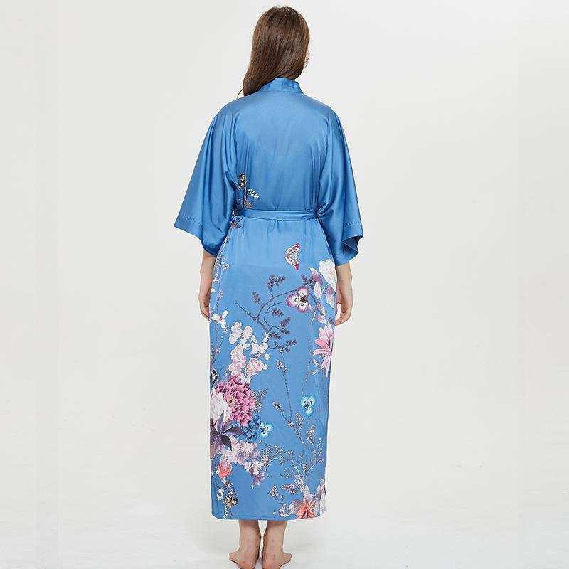 women's long floral silk kimono Robes Mulberry Dressing Gown