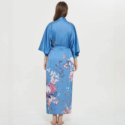 women's long floral silk kimono Robes Mulberry Dressing Gown