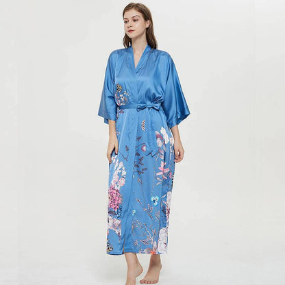 women's long floral silk kimono Robes Mulberry Dressing Gown