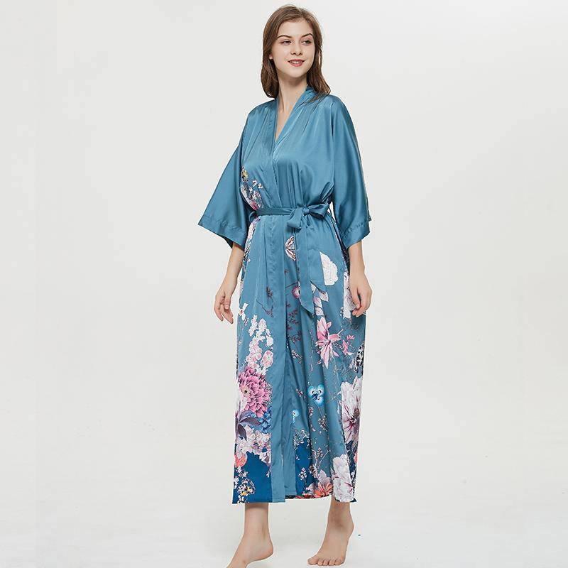 women's long floral silk kimono Robes Mulberry Dressing Gown