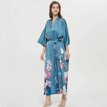 women's long floral silk kimono Robes Mulberry Dressing Gown