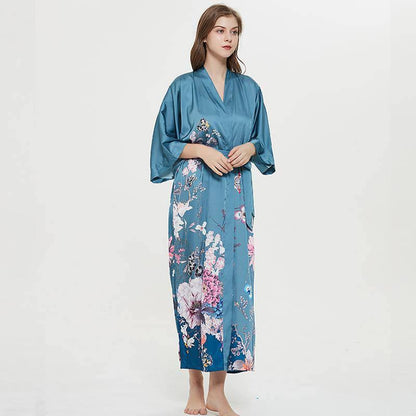 women's long floral silk kimono Robes Mulberry Dressing Gown