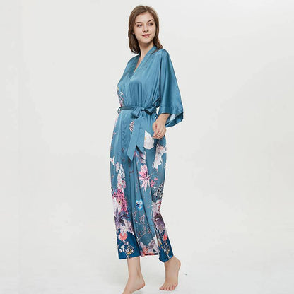 women's long floral silk kimono Robes Mulberry Dressing Gown