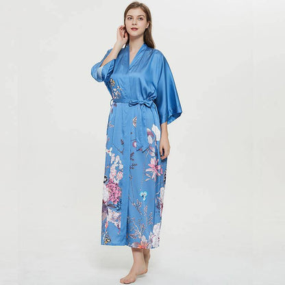 women's long floral silk kimono Robes Mulberry Dressing Gown