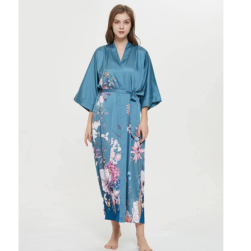 women's long floral silk kimono Robes Mulberry Dressing Gown