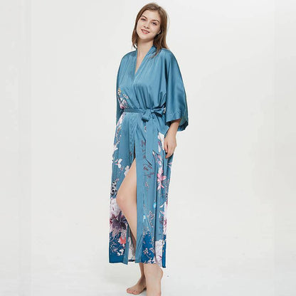 women's long floral silk kimono Robes Mulberry Dressing Gown