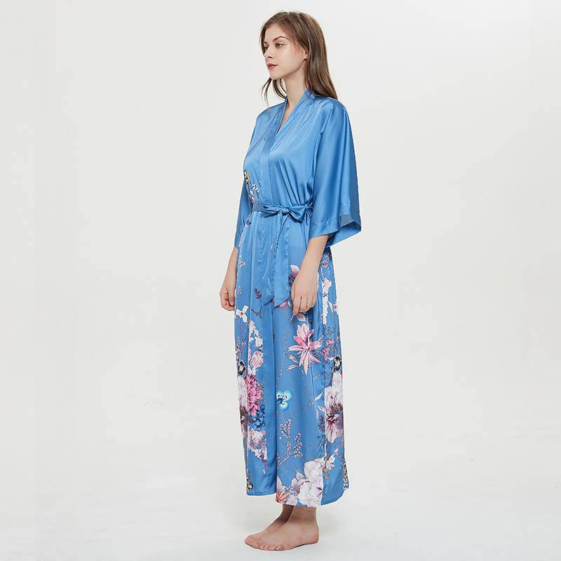 women's long floral silk kimono Robes Mulberry Dressing Gown