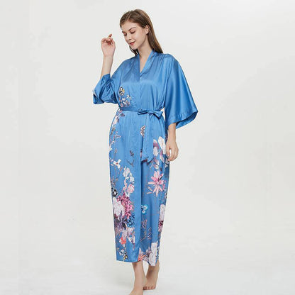 women's long floral silk kimono Robes Mulberry Dressing Gown