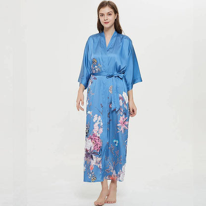 women's long floral silk kimono Robes Mulberry Dressing Gown