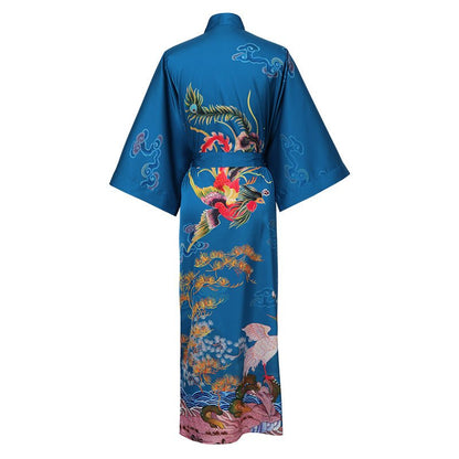 womens Mulberry pure phoenix crane Silk Kimono Robe with sash Silk Dressing Gown