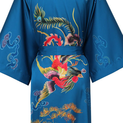 womens Mulberry pure phoenix crane Silk Kimono Robe with sash Silk Dressing Gown