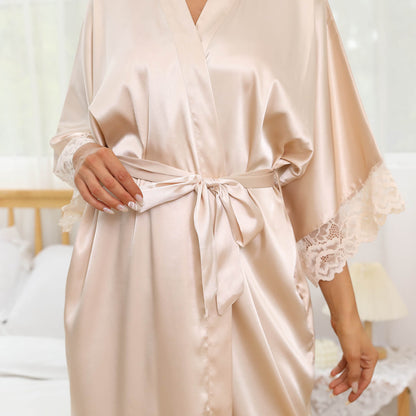 Womens Mulberry pure Silk Kimono with lace  100% Silk Bridesmaid Robes