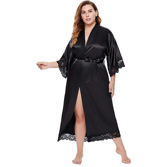 Womens plus size silk Robes Mulberry pure Silk Kimono with lace