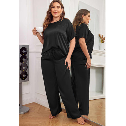 Women's plus size silk Sleepwear Mulberry Short-Sleeve Silk Pajama Set