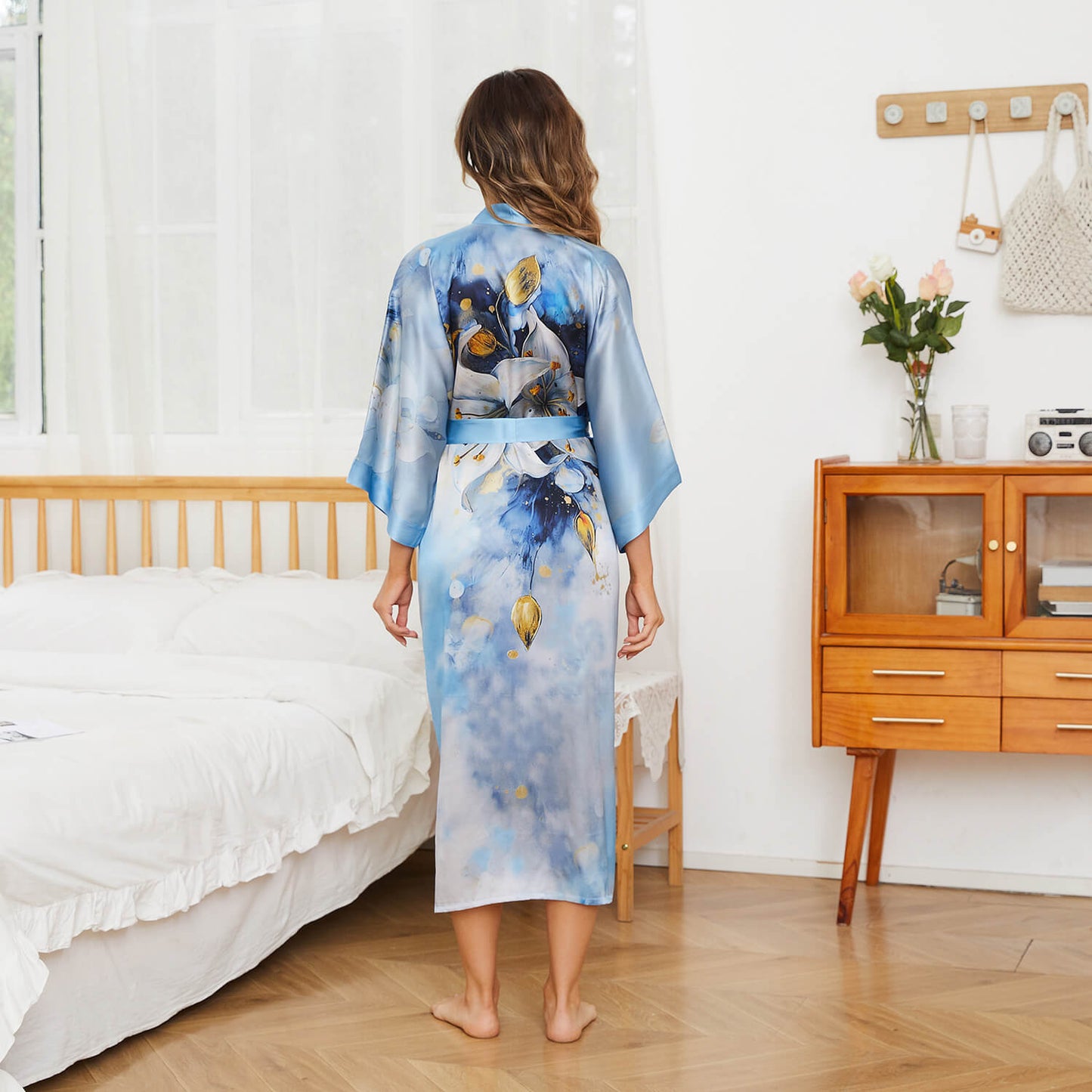 womens pure Silk Kimono Robes long floral Silk Robes Silk Dressing Gown