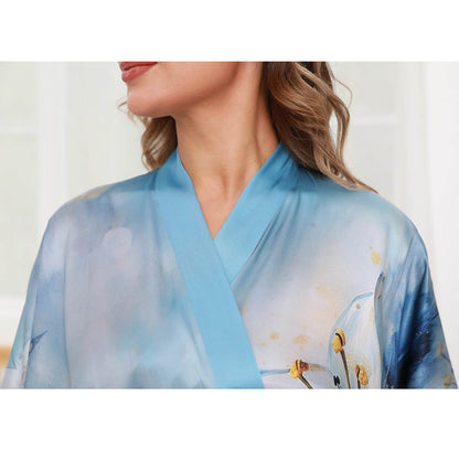 womens pure Silk Kimono Robes long floral Silk Robes Silk Dressing Gown