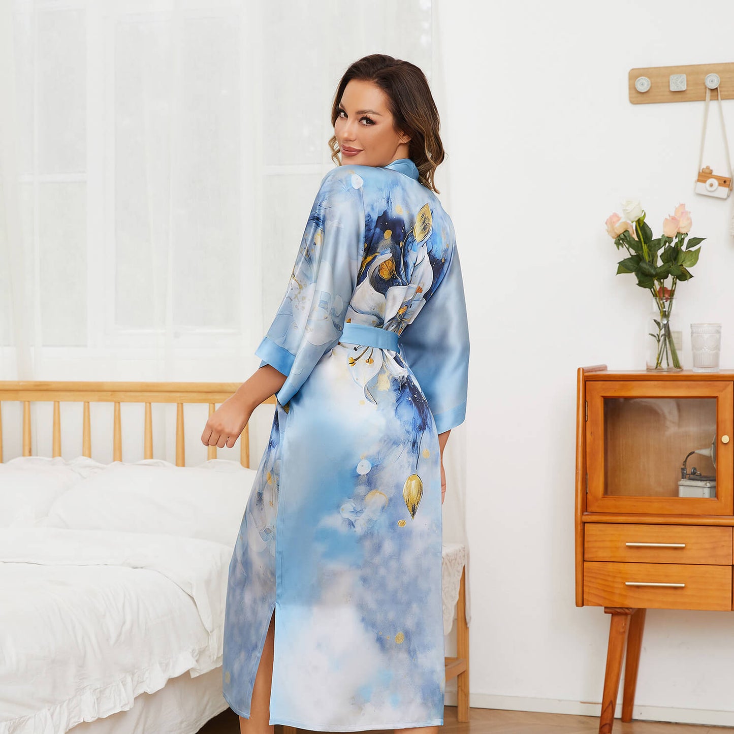 womens pure Silk Kimono Robes long floral Silk Robes Silk Dressing Gown