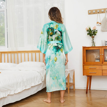 womens pure Silk Kimono Robes long floral Silk Robes Silk Dressing Gown