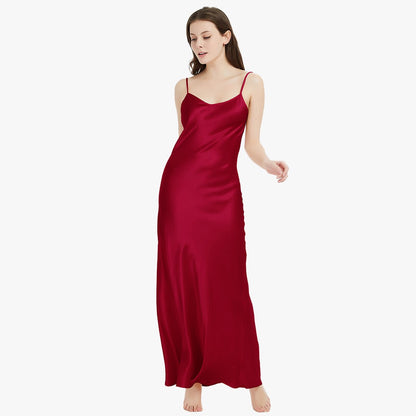 Womens pure Silk Maxi Dress long strap Wedding Guest Party Dresses