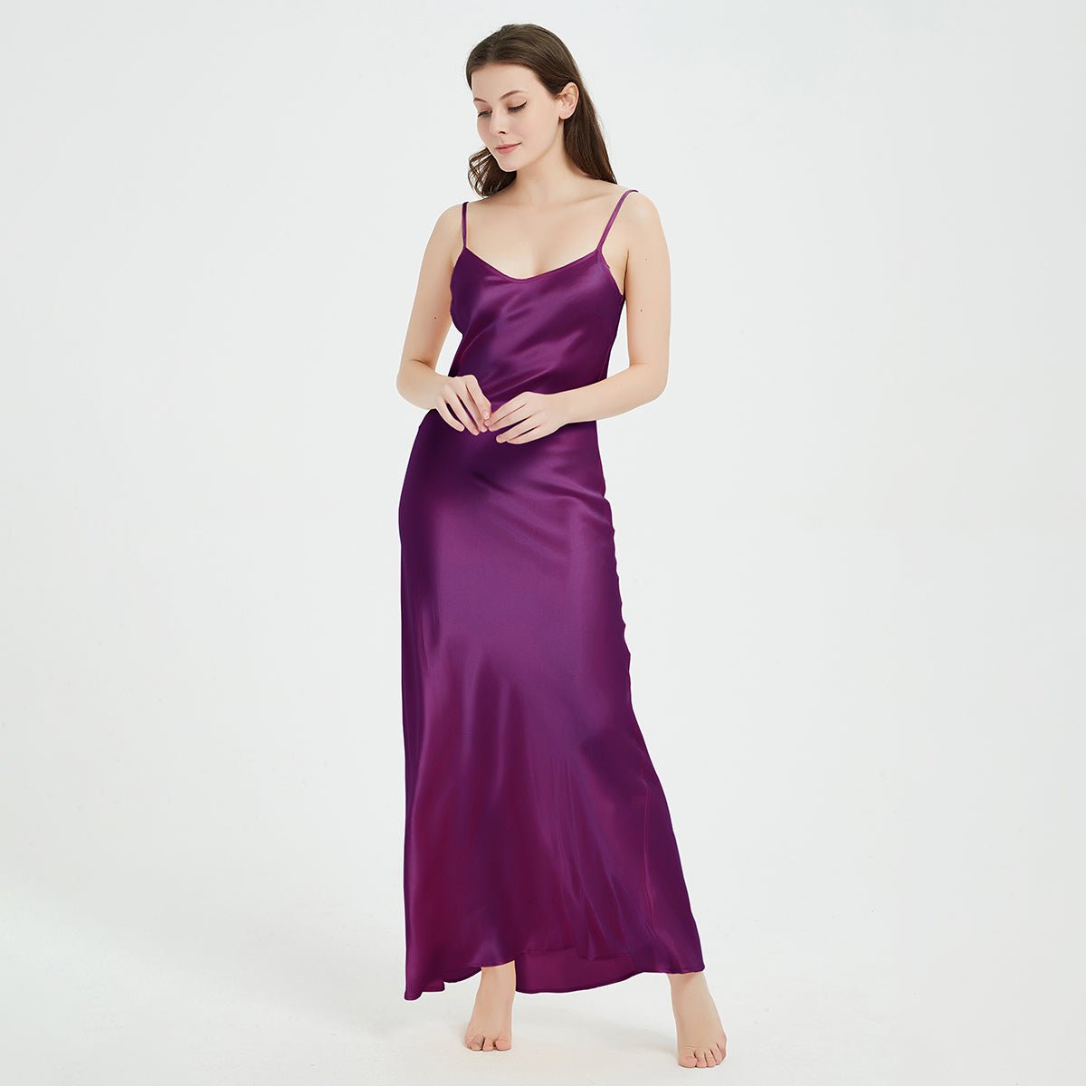 Womens pure Silk Maxi Dress long strap Wedding Guest Party Dresses