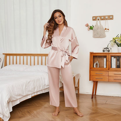 Women's Pure Silk Robe and Pajama Set with Pockets