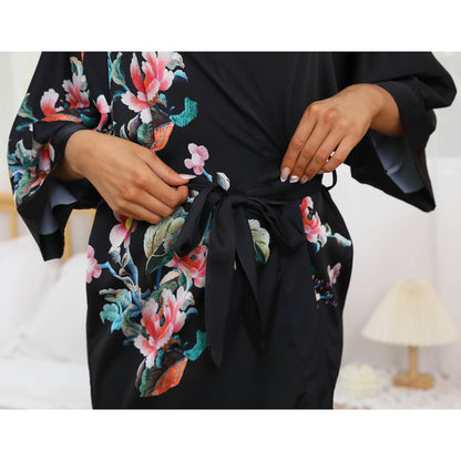 Women's Short floral silk kimono Robes 100% pure Silk Bathrobe