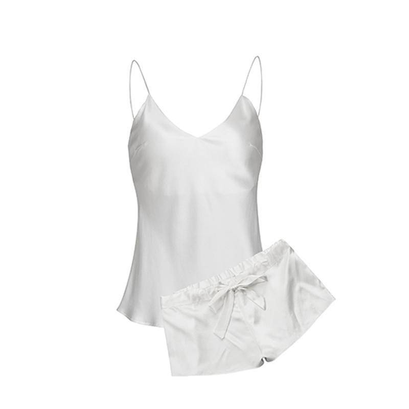 Women's Short V-Neck Silk Camisole Set – Sexy Silk Cami and Shorts