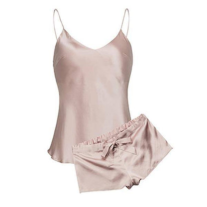 Women's Short V-Neck Silk Camisole Set – Sexy Silk Cami and Shorts