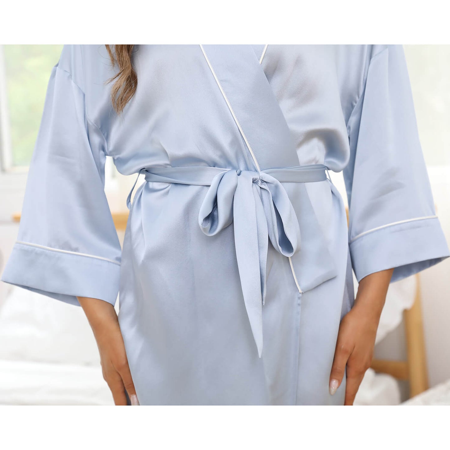 womens Silk Bathrobe 100% Mulberry pure Silk Robe With Trimming