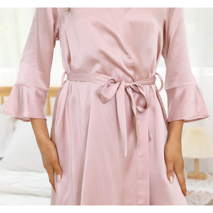 womens Silk Bathrobe Ruffle 100% Mulberry pure Silk Robe