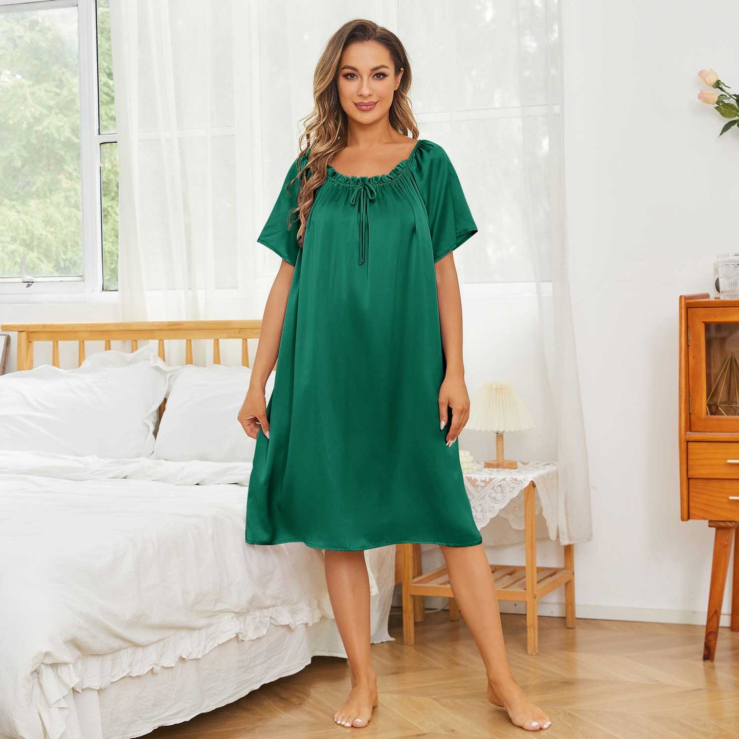 women's Silk Chemise short sleeve round neck Pure silk nightdress