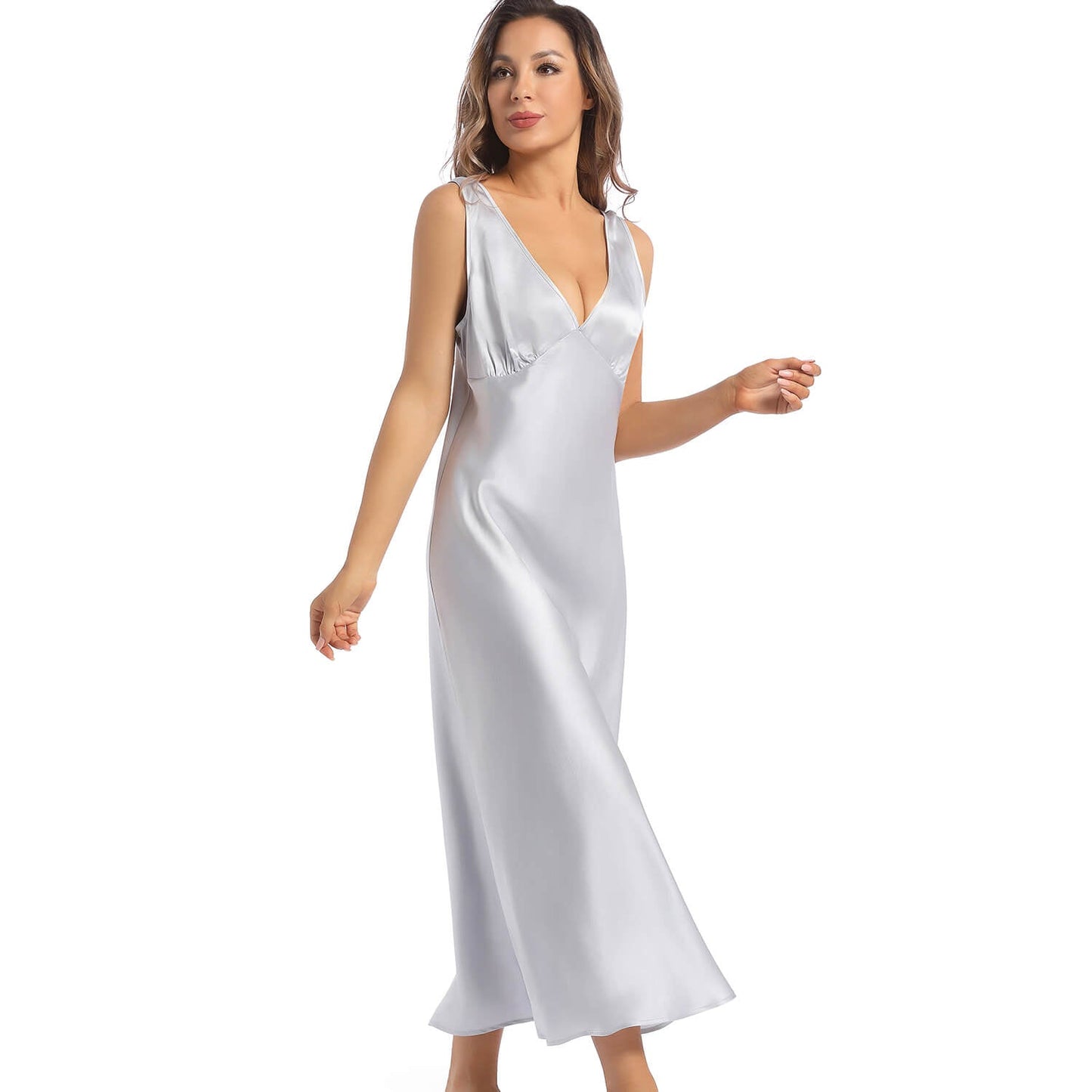 Womens Silk Nightgow Mulberry Wide Strap V Neck pure Silk Nightdress