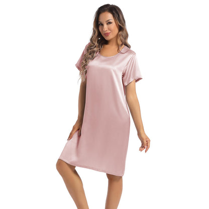 Women's Silk Nightgown Short Sleeve Round Neck Pure Silk Nightdress