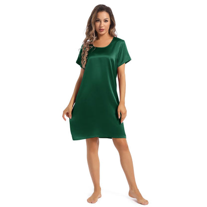 Women's Silk Nightgown Short Sleeve Round Neck Pure Silk Nightdress