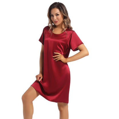 Women's Silk Nightgown Short Sleeve Round Neck Pure Silk Nightdress