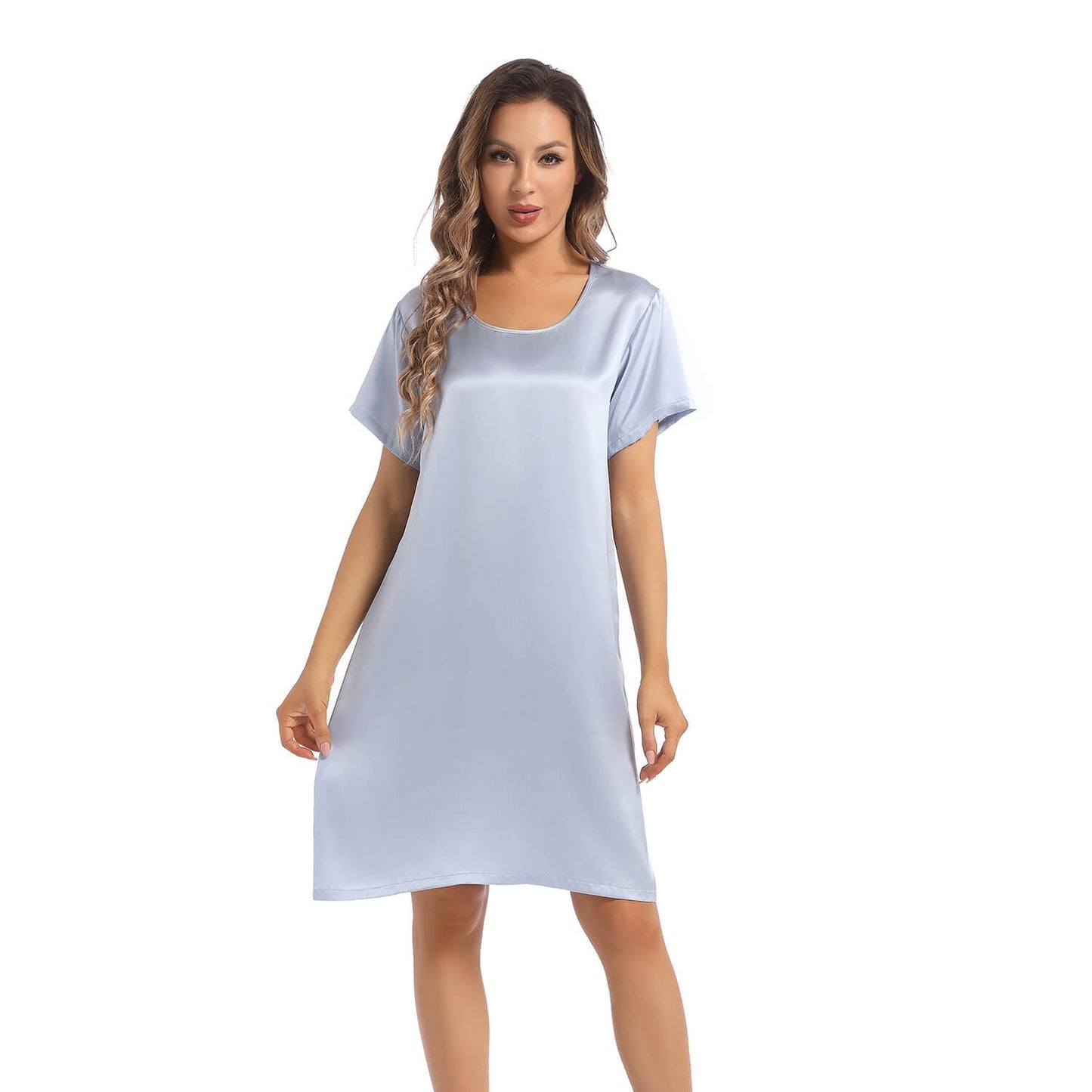 Women's Silk Nightgown Short Sleeve Round Neck Pure Silk Nightdress