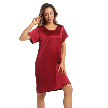 Women's Silk Nightgown Short Sleeve Round Neck Pure Silk Nightdress