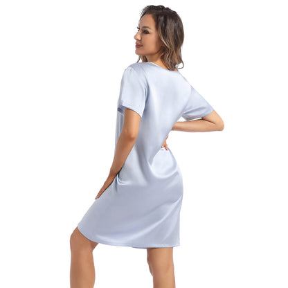 Women's Silk Nightgown Short Sleeve Round Neck Pure Silk Nightdress