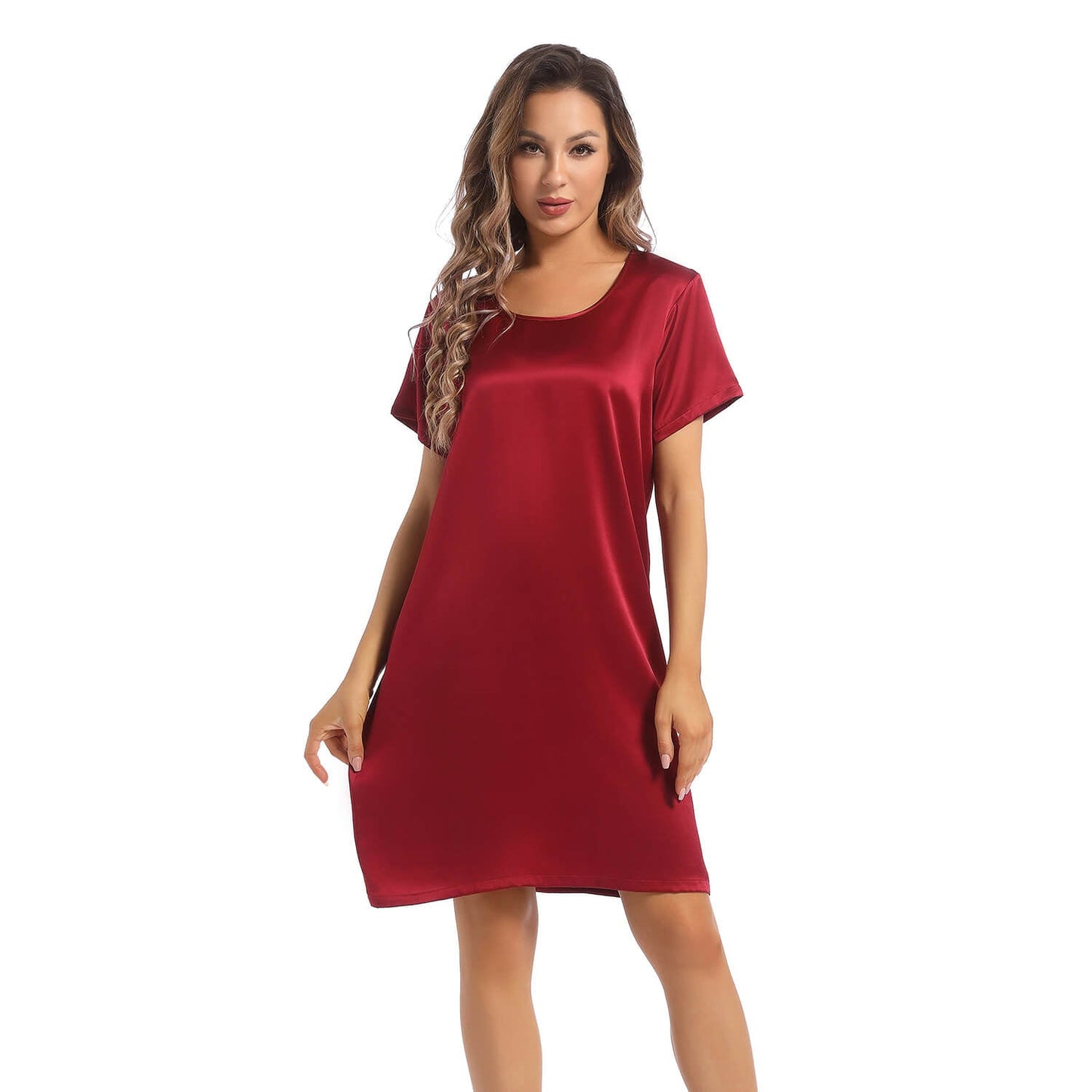 Women's Silk Nightgown Short Sleeve Round Neck Pure Silk Nightdress