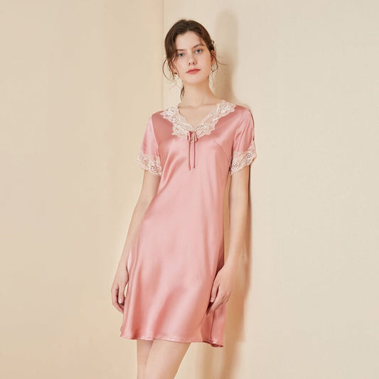 Women's Silk Nightwear Mulberry pure Silk Nightgown with Lace Silk Nightdress