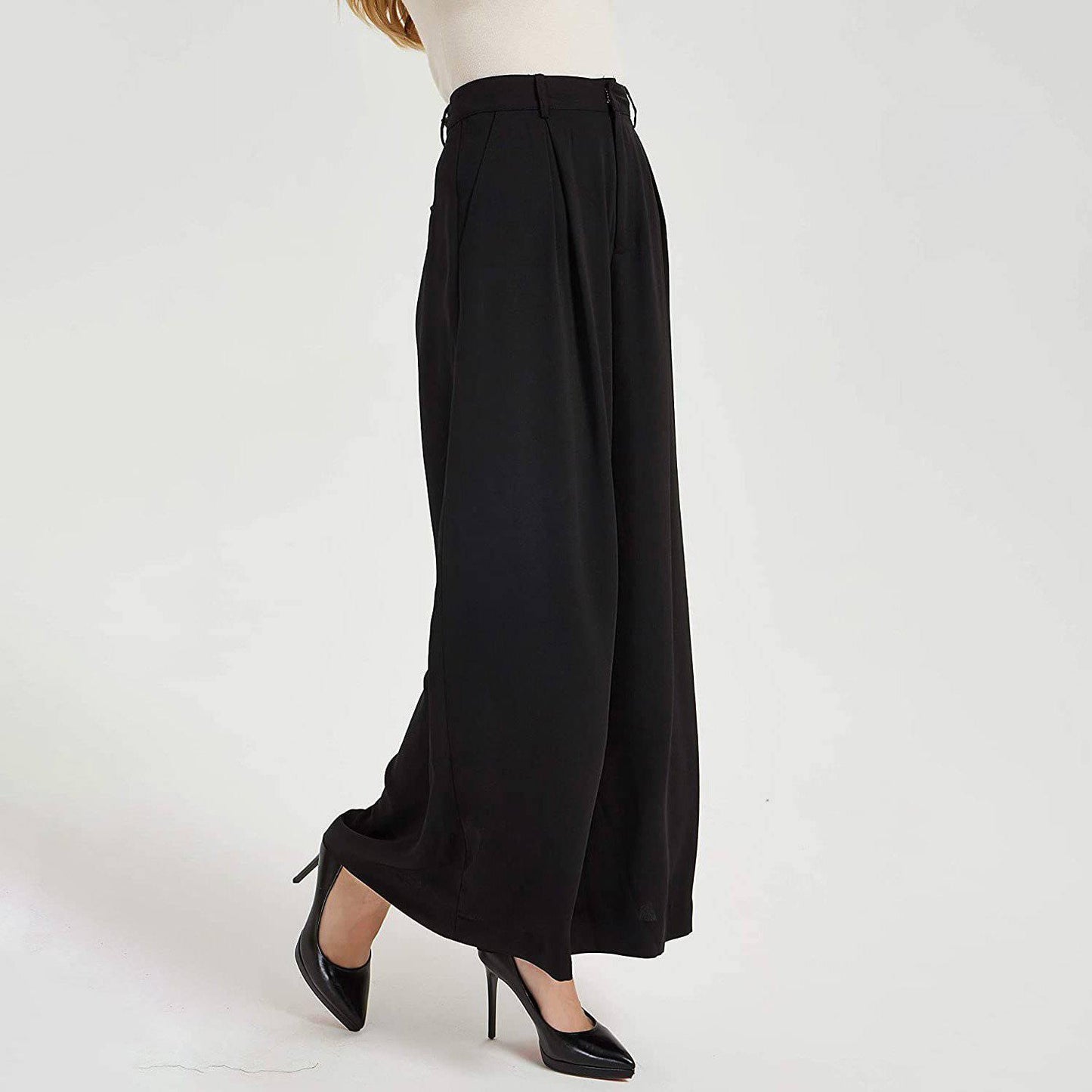 Womens Silk Pants High Waist Loose Pure Silk Trousers With Pockets