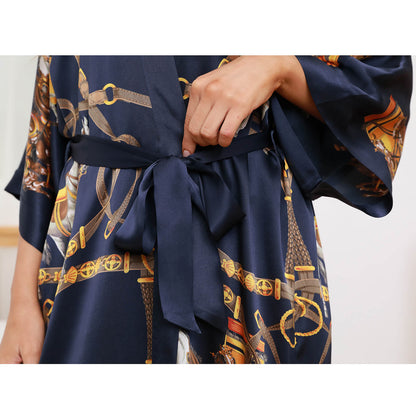 womens Silk Robe Hand painted Horse pure Silk Kimono Robes